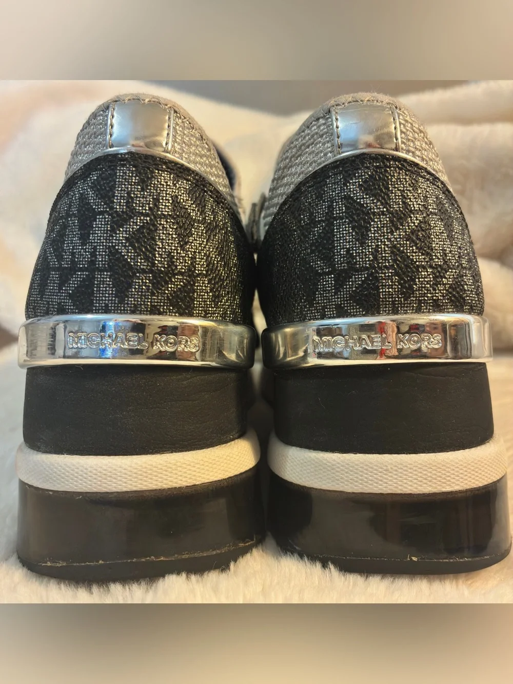 Michael Kors Liv Glitter Mesh Wedge Trainers - Size 6